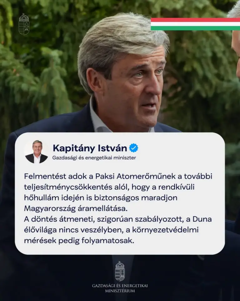 Rendkívüli intézkedés: a hőhullám miatt kapott felmentést a Paksi Atomerőmű