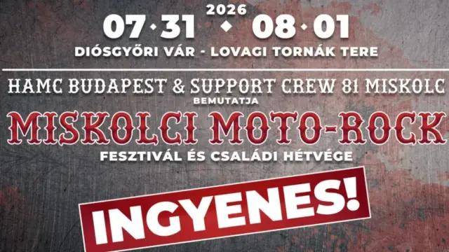 Moto-Rock Fesztivál: ingyenes koncertek és motoros bemutatók Miskolcon
