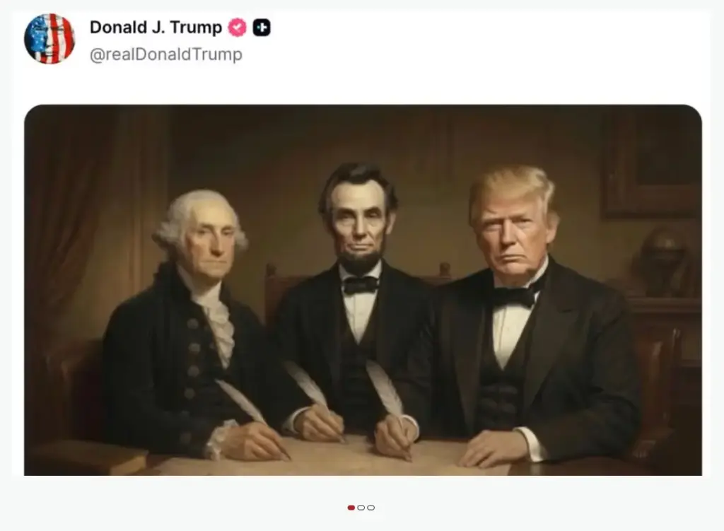 Donald Trumpot éles kritikák érték az Abraham Lincolnnal és George Washingtonnal közös AI-kép miatt