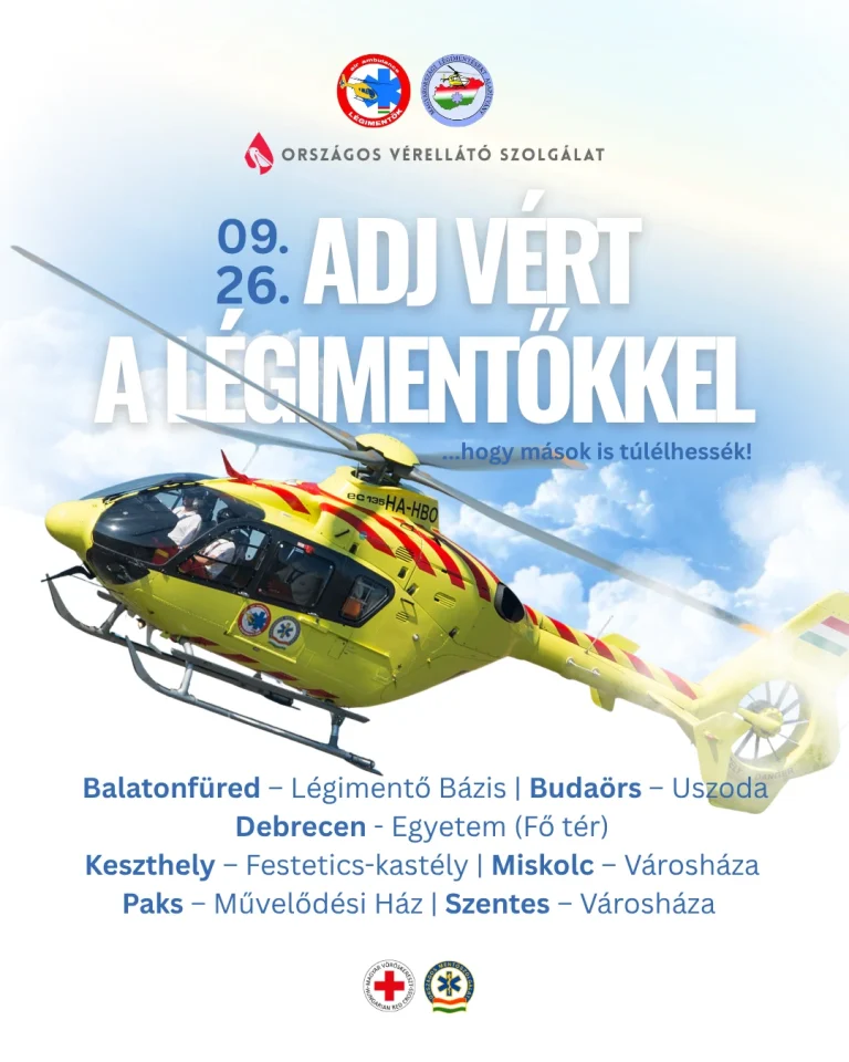 Hét helyszínen várják a véradókat a magyar légimentők részvételével