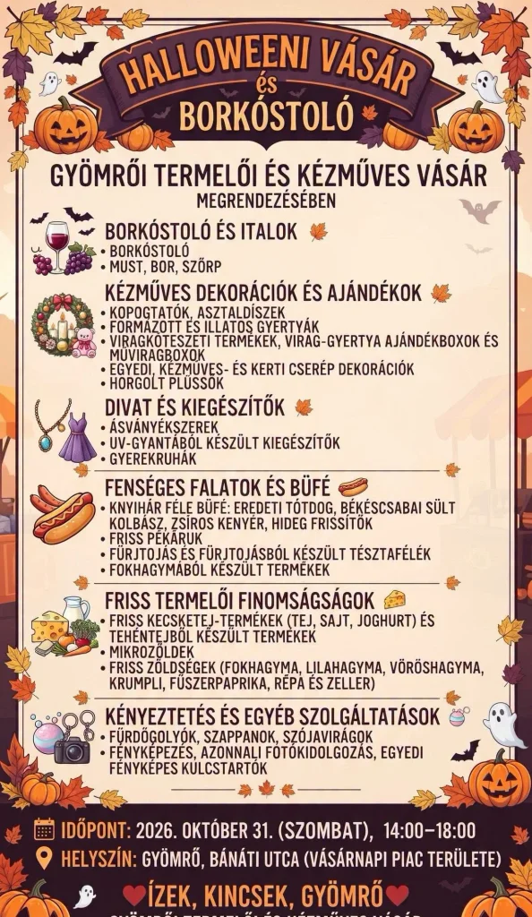 Halloweeni kézműves vásár és borkóstoló Gyömrőn