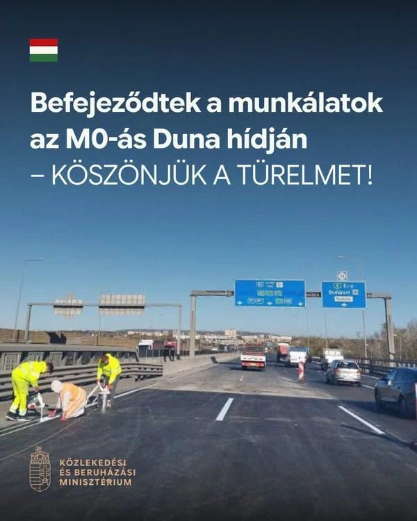 Vitézy Dávid: befejeződtek a javítások az M0-s Deák Ferenc Duna-hídján
