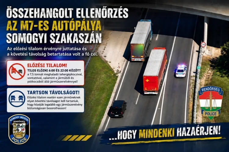 Tizenegy szabálytalankodó sofőrt szűrtek ki az M7-es autópálya somogyi szakaszán tartott ellenőrzésen